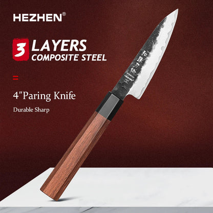 HEZHEN 1PC-5PC Kitchen Knife Set Chef Utility Stainless Steel 3 Layers Composite Steel Santoku Nakiri Kitchen Accessories