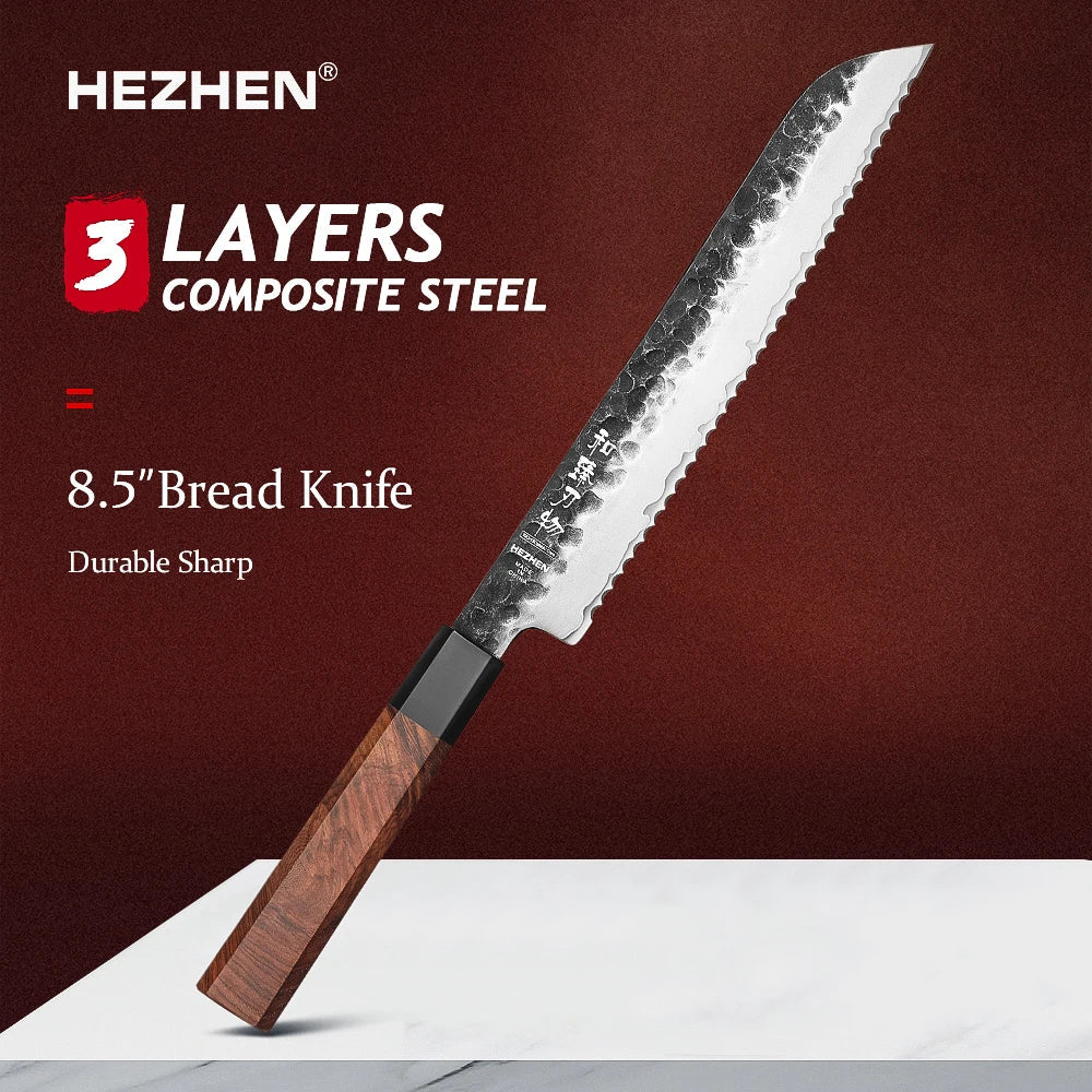 HEZHEN 1PC-5PC Kitchen Knife Set Chef Utility Stainless Steel 3 Layers Composite Steel Santoku Nakiri Kitchen Accessories
