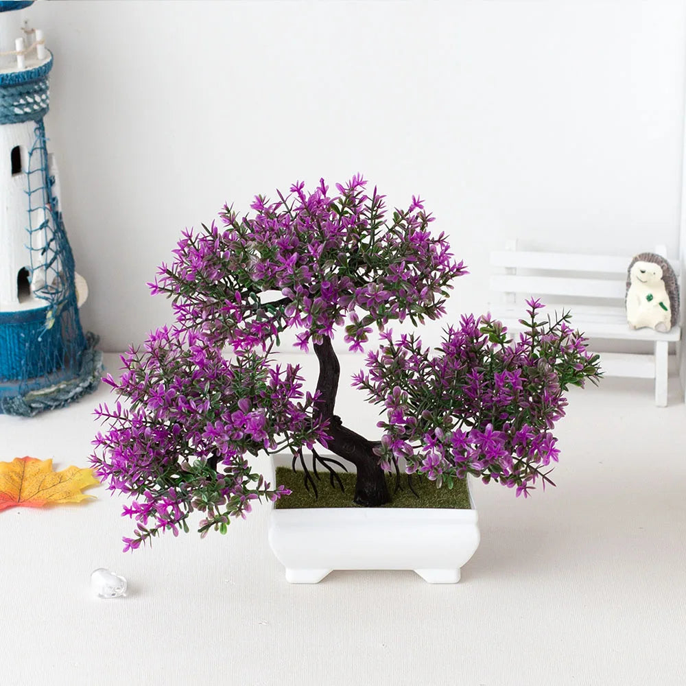 Artificial Plastic Plants Bonsai Small Tree Pot Potted Flower Garden Fake Plant Arrangement Ornaments Room Home Table Decor